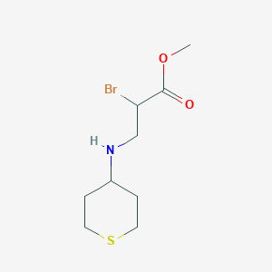 molecular formula C9H16BrNO2S B13015428 Methyl2-bromo-3-((tetrahydro-2H-thiopyran-4-yl)amino)propanoate 