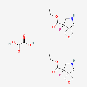 molecular formula C20H30F2N2O10 B13015493 Ethyl8-fluoro-2-oxa-6-azaspiro[3.4]octane-8-carboxylatehemioxalate 