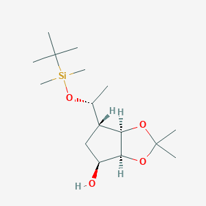 molecular formula C16H32O4Si B13015695 (3aS,4S,6S,6aR)-6-((R)-1-((tert-Butyldimethylsilyl)oxy)ethyl)-2,2-dimethyltetrahydro-4H-cyclopenta[d][1,3]dioxol-4-ol 