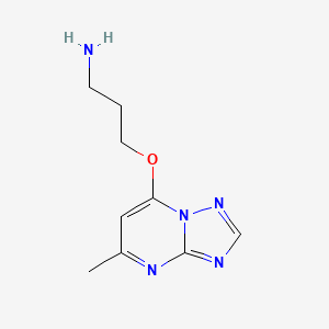 molecular formula C9H13N5O B13015749 3-({5-Methyl-[1,2,4]triazolo[1,5-a]pyrimidin-7-yl}oxy)propan-1-amine 