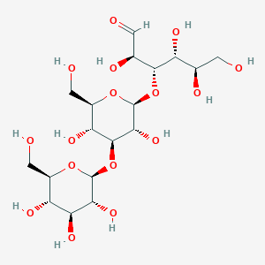 molecular formula C18H32O16 B13015758 (2R,3S,4R,5R)-3-[(2S,3R,4S,5R,6R)-3,5-dihydroxy-6-(hydroxymethyl)-4-[(2S,3R,4S,5S,6R)-3,4,5-trihydroxy-6-(hydroxymethyl)oxan-2-yl]oxyoxan-2-yl]oxy-2,4,5,6-tetrahydroxyhexanal 