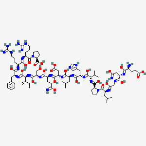 molecular formula C83H132N26O24 B13015972 (2S)-1-[(2S)-2-[[(2S)-2-[[(2S)-2-[[(2S,3S)-2-[[(2S)-2-[[(2S)-2-[[(2S)-2-[[(2S)-2-[[(2S)-2-[[(2S)-2-[[[(2S)-1-[(2S)-2-[[2-[[(2S)-2-[[(2S)-2-amino-4-carboxy-1-hydroxybutylidene]amino]-1,4-dihydroxy-4-iminobutylidene]amino]-1-hydroxyethylidene]amino]-4-methylpentanoyl]pyrrolidin-2-yl]-hydroxymethylidene]amino]-1-hydroxy-3-methylbutylidene]amino]-1-hydroxy-3-(1H-imidazol-5-yl)propylidene]amino]-1-hydroxy-4-methylpentylidene]amino]-3-carboxy-1-hydroxypropylidene]amino]-1,5-dihydroxy-5-iminopentylidene]amino]-1,3-dihydroxypropylidene]amino]-1-hydroxy-3-methylpentylidene]amino]-1-hydroxy-3-phenylpropylidene]amino]-5-carbamimidamido-1-hydroxypentylidene]amino]-5-carbamimidamidopentanoyl]pyrrolidine-2-carboxylic acid 