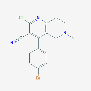 molecular formula C16H13BrClN3 B13016223 4-(4-Bromophenyl)-2-chloro-6-methyl-5,6,7,8-tetrahydro-1,6-naphthyridine-3-carbonitrile 