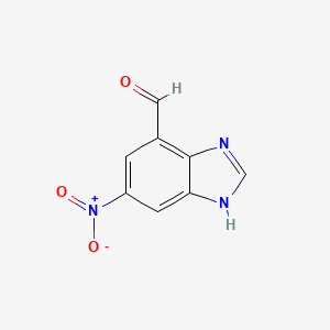 molecular formula C8H5N3O3 B13016234 5-Nitro-1H-benzo[d]imidazole-7-carbaldehyde 