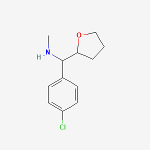 molecular formula C12H16ClNO B13016366 1-(4-Chlorophenyl)-N-methyl-1-(tetrahydrofuran-2-yl)methanamine 