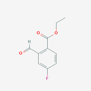 molecular formula C10H9FO3 B13016567 Ethyl 4-fluoro-2-formylbenzoate 