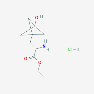 molecular formula C10H18ClNO3 B13017177 Ethyl 2-amino-3-(3-hydroxy-1-bicyclo[1.1.1]pentanyl)propanoate;hydrochloride 