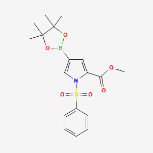 molecular formula C18H22BNO6S B13018079 Methyl 1-(phenylsulfonyl)-4-(4,4,5,5-tetramethyl-1,3,2-dioxaborolan-2-yl)-1H-pyrrole-2-carboxylate 