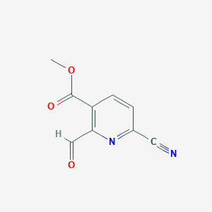 molecular formula C9H6N2O3 B13020935 Methyl 6-cyano-2-formylnicotinate 