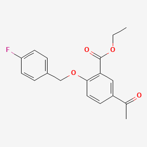 molecular formula C18H17FO4 B13022109 Ethyl 5-acetyl-2-((4-fluorobenzyl)oxy)benzoate 