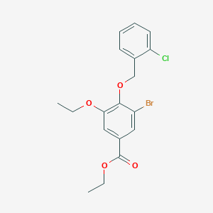 molecular formula C18H18BrClO4 B13022132 Ethyl 3-bromo-4-((2-chlorobenzyl)oxy)-5-ethoxybenzoate 