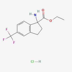 molecular formula C13H15ClF3NO2 B13024334 Ethyl 1-amino-5-(trifluoromethyl)-2,3-dihydro-1H-indene-1-carboxylate hcl 