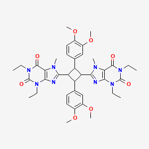 molecular formula C40H48N8O8 B13024426 8,8'-((1R,2R,3S,4S)-2,4-Bis(3,4-dimethoxyphenyl)cyclobutane-1,3-diyl)bis(1,3-diethyl-7-methyl-1H-purine-2,6(3H,7H)-dione) 