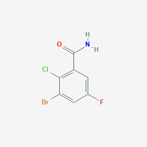 molecular formula C7H4BrClFNO B13025626 3-Bromo-2-chloro-5-fluorobenzamide 