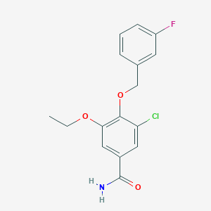 molecular formula C16H15ClFNO3 B13025784 3-Chloro-5-ethoxy-4-((3-fluorobenzyl)oxy)benzamide 