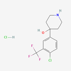 molecular formula C12H14Cl2F3NO B13026028 4-(4-Chloro-3-(trifluoromethyl)phenyl)piperidin-4-ol hydrochloride CAS No. 83706-51-8