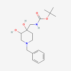 molecular formula C18H28N2O4 B13026046 (1-Benzyl-3,4-dihydroxy-piperidin-4-ylmethyl)-carbamic acid tert-butyl ester 