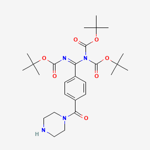 molecular formula C27H40N4O7 B13026543 tert-Butyl (tert-butoxycarbonyl)(((tert-butoxycarbonyl)imino)(4-(piperazine-1-carbonyl)phenyl)methyl)carbamate 