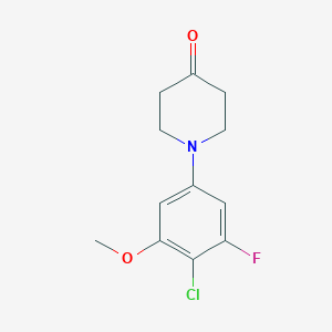 molecular formula C12H13ClFNO2 B13026781 1-(4-Chloro-3-fluoro-5-methoxyphenyl)piperidin-4-one 