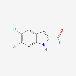 molecular formula C9H5BrClNO B13026868 6-Bromo-5-chloro-1H-indole-2-carbaldehyde 