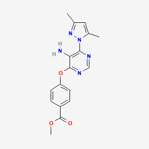 molecular formula C17H17N5O3 B13027264 Methyl 4-((5-amino-6-(3,5-dimethyl-1H-pyrazol-1-yl)pyrimidin-4-yl)oxy)benzoate 