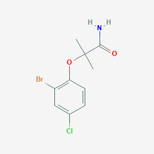 molecular formula C10H11BrClNO2 B13027282 2-(2-Bromo-4-chlorophenoxy)-2-methylpropanamide 