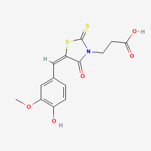 molecular formula C14H13NO5S2 B13027305 3-[(5E)-5-[(4-hydroxy-3-methoxyphenyl)methylidene]-4-oxo-2-sulfanylidene-1,3-thiazolidin-3-yl]propanoic acid 