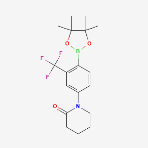 molecular formula C18H23BF3NO3 B13027326 1-[4-(Tetramethyl-1,3,2-dioxaborolan-2-yl)-3-(trifluoromethyl)phenyl]piperidin-2-one 