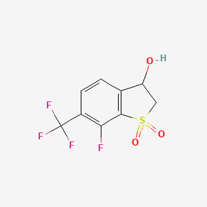 molecular formula C9H6F4O3S B13027496 7-Fluoro-3-hydroxy-6-(trifluoromethyl)-2,3-dihydrobenzo[B]thiophene 1,1-dioxide 