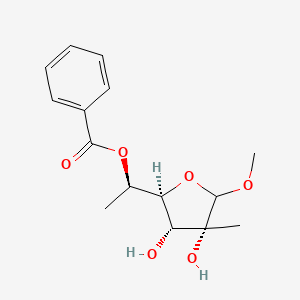 molecular formula C15H20O6 B13028054 (1R)-1-[(2S,3R,4R)-3,4-dihydroxy-5-methoxy-4-methyloxolan-2-yl]ethylbenzoate 