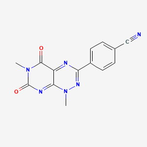 molecular formula C14H10N6O2 B13028540 4-(1,6-Dimethyl-5,7-dioxo-1,5,6,7-tetrahydropyrimido[5,4-e][1,2,4]triazin-3-yl)benzonitrile 