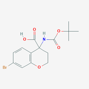 molecular formula C15H18BrNO5 B13028681 7-Bromo-4-((tert-butoxycarbonyl)amino)chromane-4-carboxylic acid 