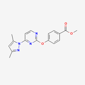 molecular formula C17H16N4O3 B13028789 Methyl 4-((4-(3,5-dimethyl-1H-pyrazol-1-yl)pyrimidin-2-yl)oxy)benzoate 