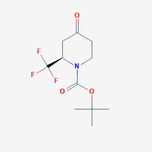 molecular formula C11H16F3NO3 B13028963 (R)-1-Boc-2-trifluoromethyl-piperidin-4-one 