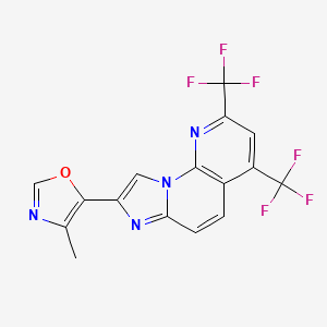 molecular formula C16H8F6N4O B13029329 5-(2,4-Bis(trifluoromethyl)imidazo[1,2-a][1,8]naphthyridin-8-yl)-4-methyloxazole 