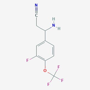 molecular formula C10H8F4N2O B13029362 3-Amino-3-[3-fluoro-4-(trifluoromethoxy)phenyl]propanenitrile 