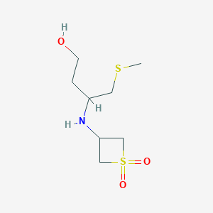 molecular formula C8H17NO3S2 B13029416 3-((4-Hydroxy-1-(methylthio)butan-2-yl)amino)thietane 1,1-dioxide 