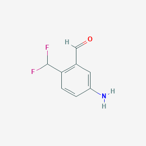 molecular formula C8H7F2NO B13029441 5-Amino-2-(difluoromethyl)benzaldehyde 