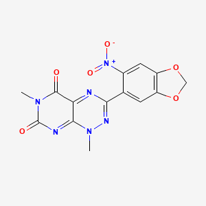 molecular formula C14H10N6O6 B13029687 1,6-Dimethyl-3-(6-nitrobenzo[d][1,3]dioxol-5-yl)pyrimido[5,4-e][1,2,4]triazine-5,7(1H,6H)-dione 