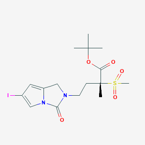 molecular formula C16H23IN2O5S B13029740 tert-butyl (2R)-4-(6-iodo-3-oxo-1H-pyrrolo[1,2-c]imidazol-2-yl)-2-methyl-2-methylsulfonylbutanoate 