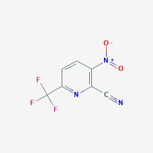 molecular formula C7H2F3N3O2 B13030098 3-Nitro-6-(trifluoromethyl)picolinonitrile 