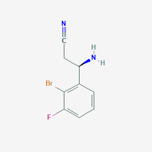 molecular formula C9H8BrFN2 B13030191 (3R)-3-Amino-3-(2-bromo-3-fluorophenyl)propanenitrile 