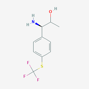 molecular formula C10H12F3NOS B13030236 (1R)-1-Amino-1-[4-(trifluoromethylthio)phenyl]propan-2-OL 