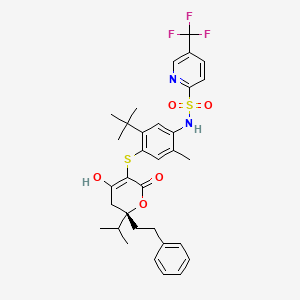 molecular formula C33H37F3N2O5S2 B13030280 2-Pyridinesulfonamide, N-(4-(((6S)-5,6-dihydro-4-hydroxy-6-(1-methylethyl)-2-oxo-6-(2-phenylethyl)-2H-pyran-3-yl)thio)-5-(1,1-dimethylethyl)-2-methylphenyl)-5-(trifluoromethyl)- CAS No. 263842-79-1