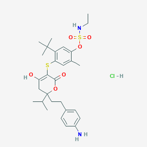 molecular formula C29H41ClN2O6S2 B13030808 4-((6-(4-Aminophenethyl)-4-hydroxy-6-isopropyl-2-oxo-5,6-dihydro-2H-pyran-3-yl)thio)-5-(tert-butyl)-2-methylphenylethylsulfamatehydrochloride 