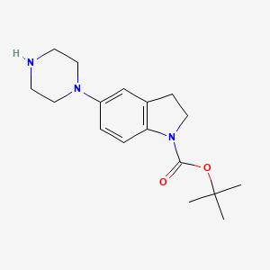 molecular formula C17H25N3O2 B13030873 Tert-butyl 5-(piperazin-1-yl)indoline-1-carboxylate 