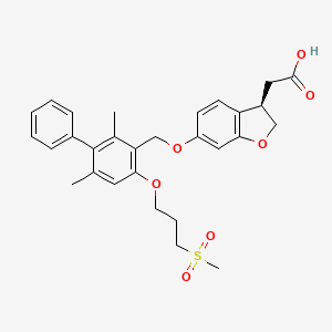 molecular formula C29H32O7S B13030878 (R)-2-(6-((2,6-dimethyl-4-(3-(methylsulfonyl)propoxy)-[1,1-biphenyl]-3-yl)methoxy)-2,3-dihydrobenzofuran-3-yl)aceticacid 