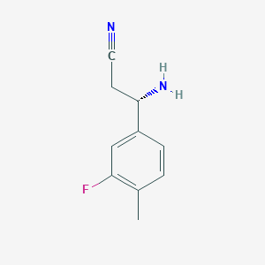 molecular formula C10H11FN2 B13030940 (3S)-3-Amino-3-(3-fluoro-4-methylphenyl)propanenitrile 