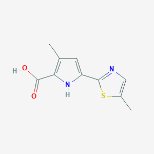 molecular formula C10H10N2O2S B13031248 3-Methyl-5-(5-methylthiazol-2-yl)-1H-pyrrole-2-carboxylicacid 