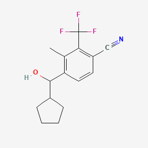 molecular formula C15H16F3NO B13031691 4-(Cyclopentyl(hydroxy)methyl)-3-methyl-2-(trifluoromethyl)benzonitrile 